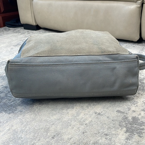 Sancia Gray Pebbled Leather Suede 2 Way Shoulder Bag Purse Extra Large Travel - Picture 6 of 17